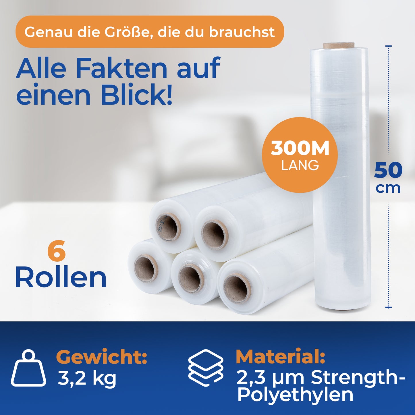 Stretchfolie für Verpackung und Transport – 50 cm x 300 m