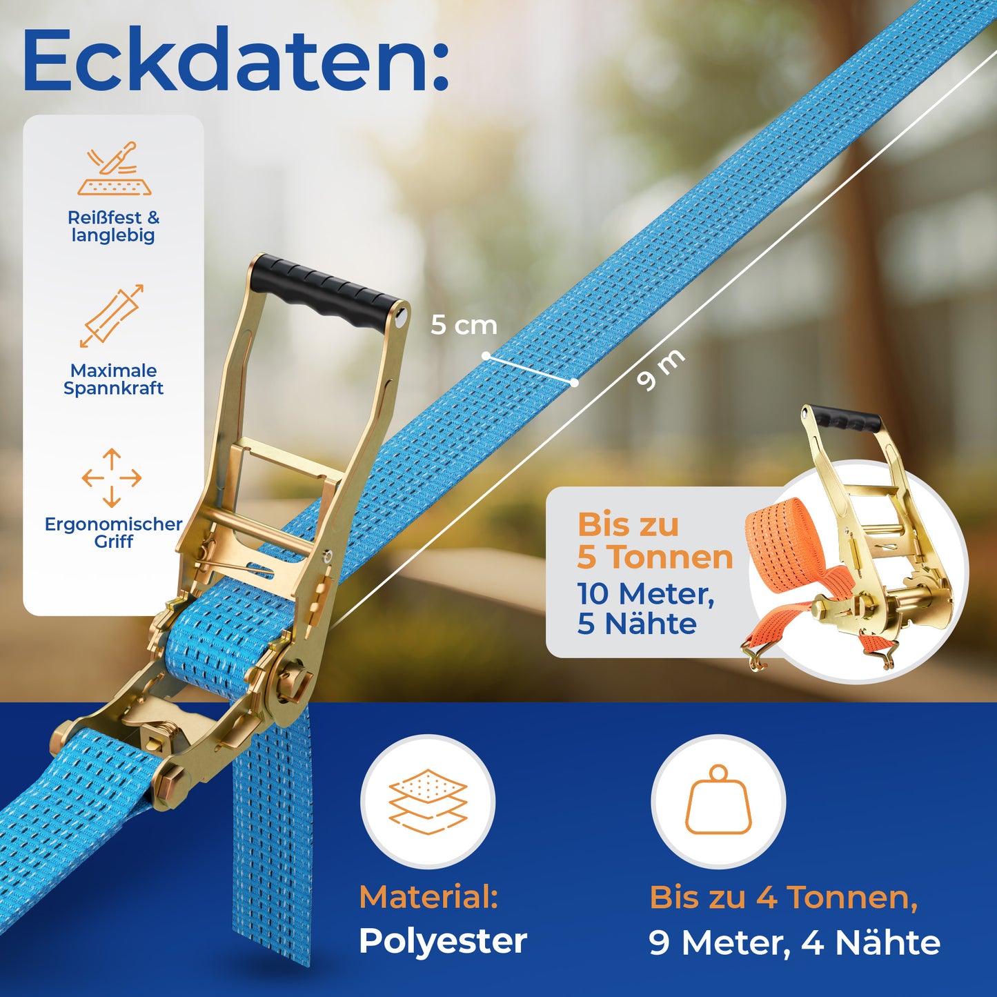 Spanngurte 4 Tonnen 9 Meter Länge mit TÜV-Zertifikat