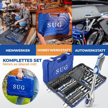 216-tlg. Steckschlüsselsatz – Chrom-Vanadium & S2-Stahl, 72-Zähne Ratschen