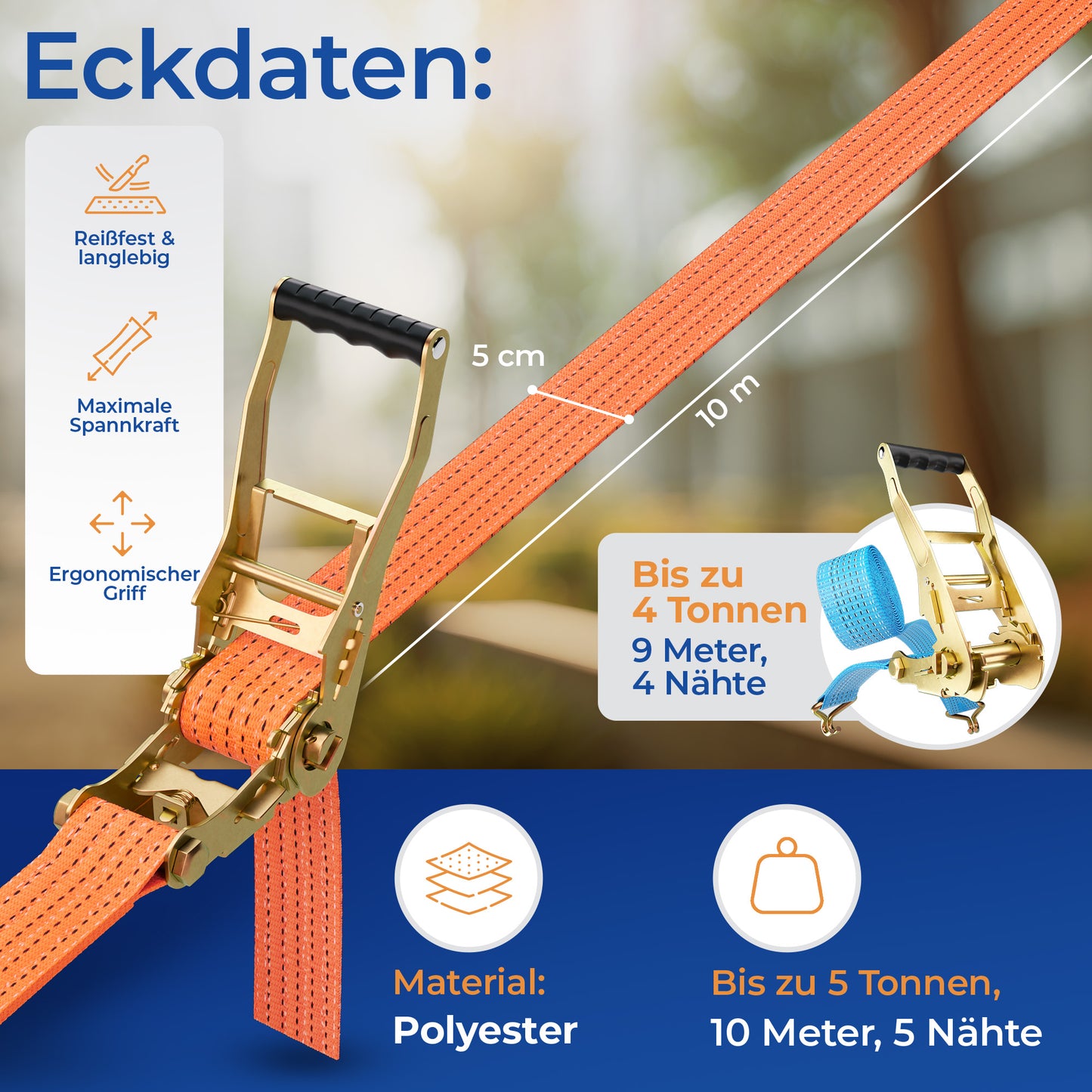 Spanngurte 5 Tonnen 10 Meter Länge mit TÜV-Zertifikat