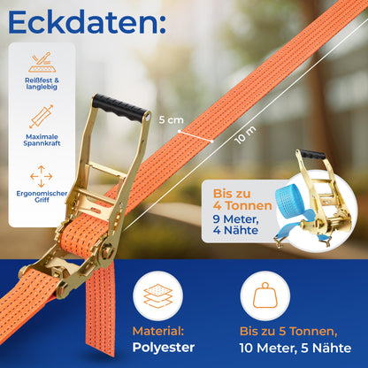 Spanngurte 5 Tonnen 10 Meter Länge mit TÜV-Zertifikat